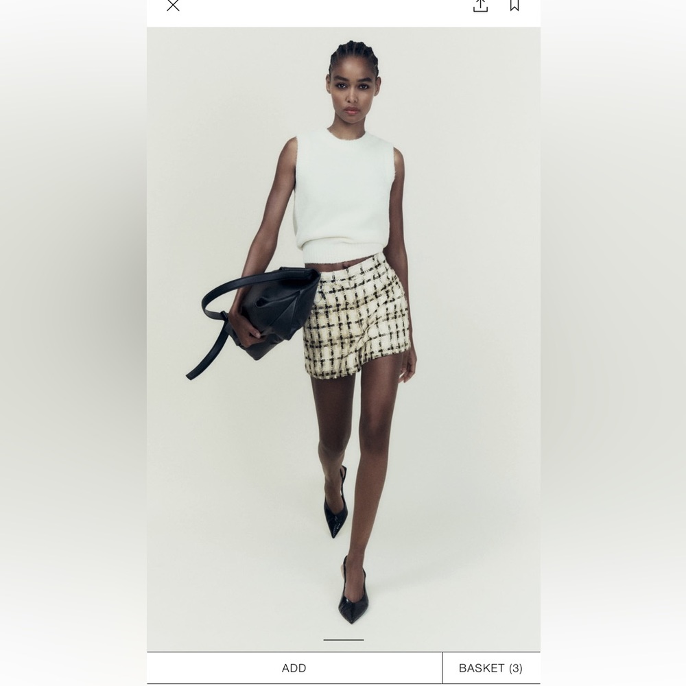 Zara Textured weave plaid shorts size M